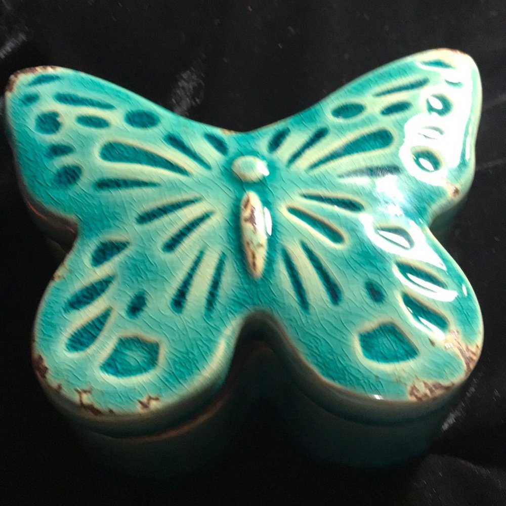 Beautiful Turquoise Butterfly Trinket Box